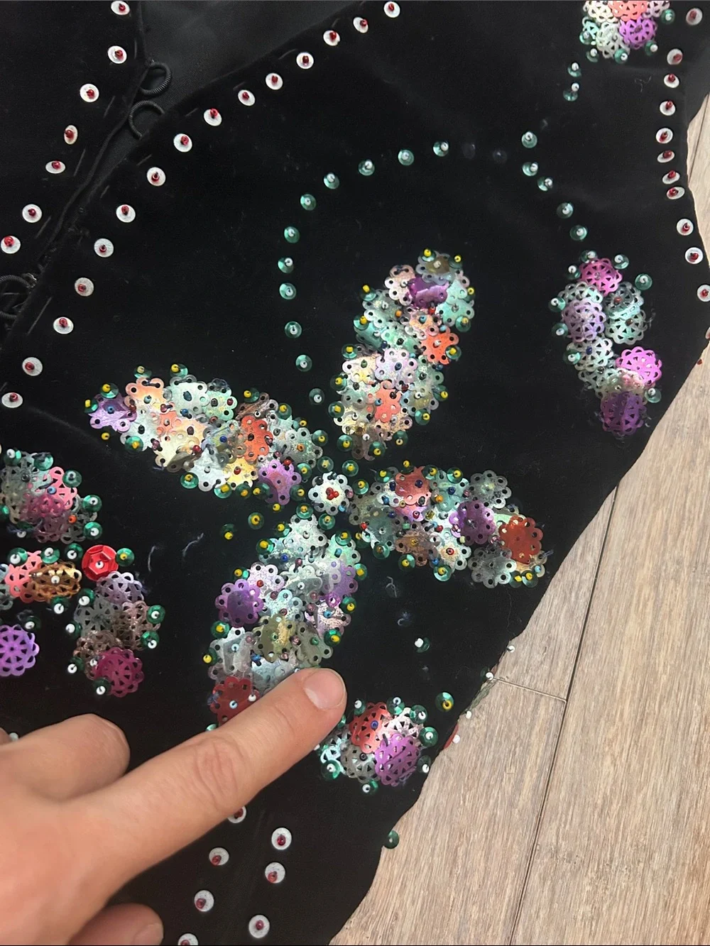 60s 70s hippie boho style Black Sequined Floral velvet  Vest